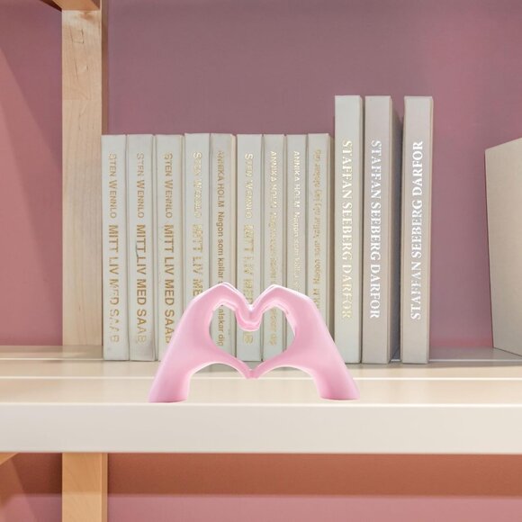 Small Pink Heart Hands Sculpture Decor for Living Room Bedroom Bookshelf - Picture 4 of 7